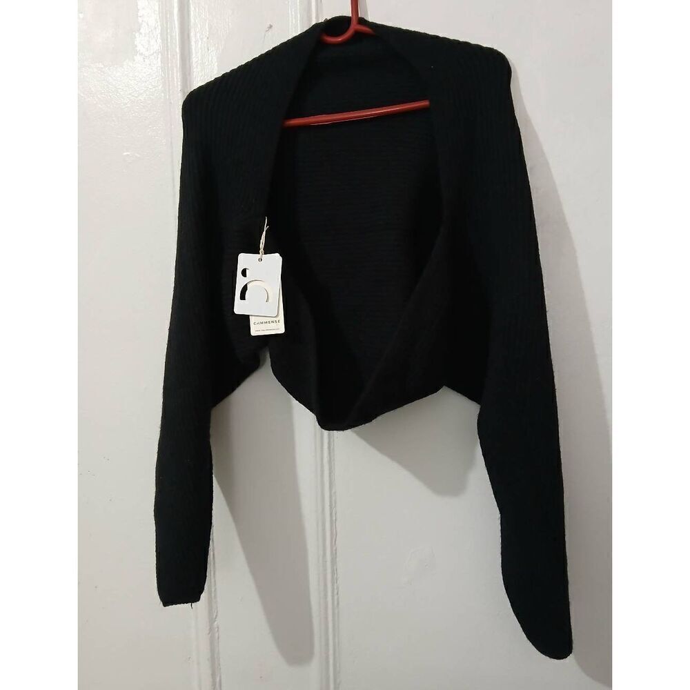 Commense Womens Medium ribbed soft black Cocoon dolman sleeve black sweater